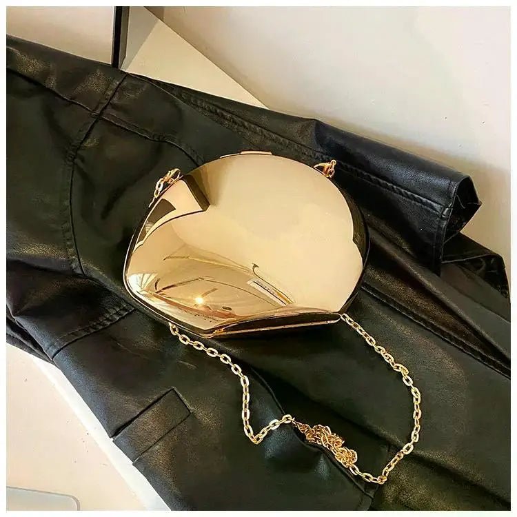 Designer Acrylic Shell Shape Clutch Bag | Gold Silver Women's Evening Party Bag & Cute Shiny Metal Shoulder Crossbody Bags (Small Purse) - Luzilly Bridal & Apparel
