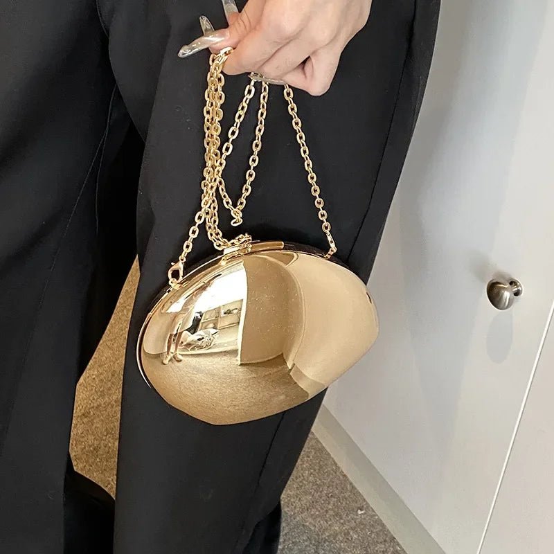 Designer Acrylic Shell Shape Clutch Bag | Gold Silver Women's Evening Party Bag & Cute Shiny Metal Shoulder Crossbody Bags (Small Purse) - Luzilly Bridal & Apparel