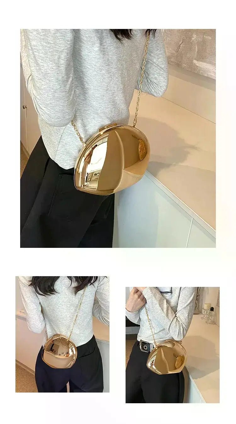 Designer Acrylic Shell Shape Clutch Bag | Gold Silver Women's Evening Party Bag & Cute Shiny Metal Shoulder Crossbody Bags (Small Purse) - Luzilly Bridal & Apparel