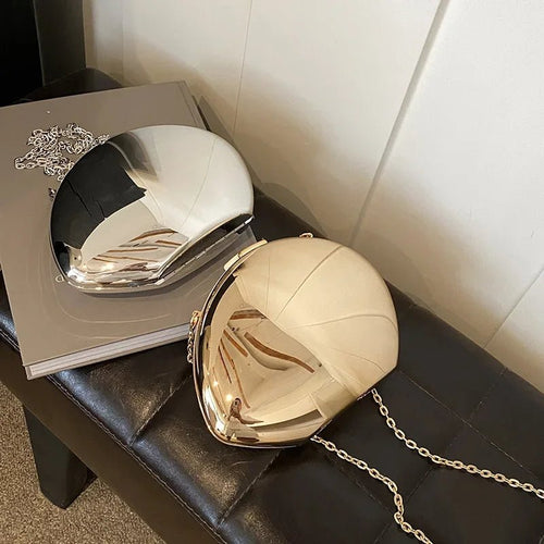 Designer Acrylic Shell Shape Clutch Bag | Gold Silver Women's Evening Party Bag & Cute Shiny Metal Shoulder Crossbody Bags (Small Purse) - Luzilly Bridal & Apparel