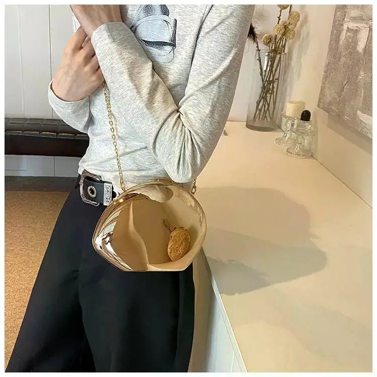 Designer Acrylic Shell Shape Clutch Bag | Gold Silver Women's Evening Party Bag & Cute Shiny Metal Shoulder Crossbody Bags (Small Purse) - Luzilly Bridal & Apparel