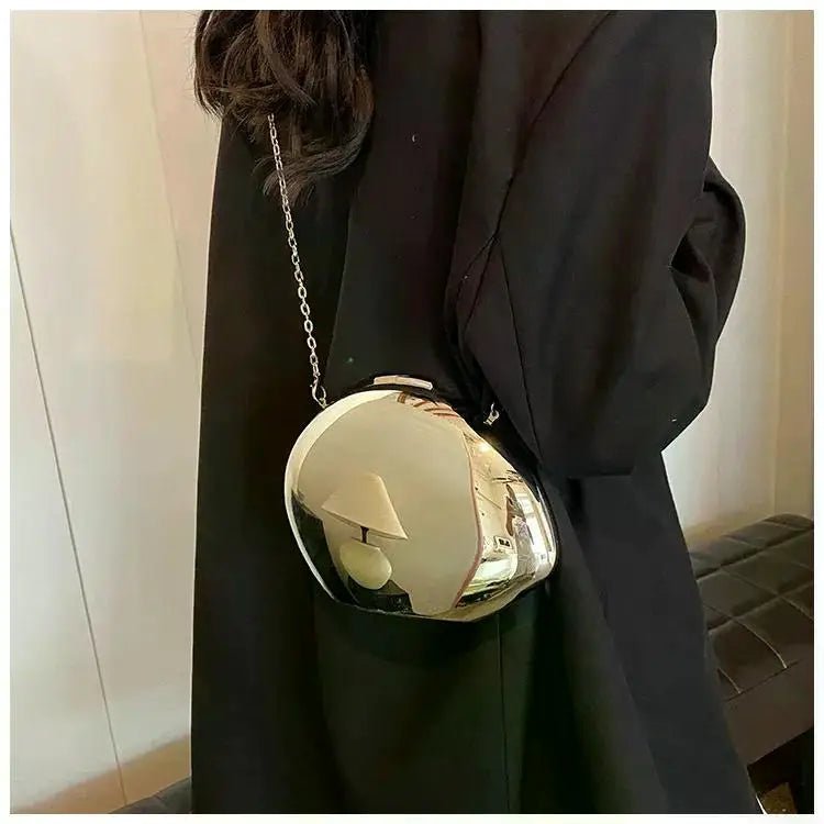 Designer Acrylic Shell Shape Clutch Bag | Gold Silver Women's Evening Party Bag & Cute Shiny Metal Shoulder Crossbody Bags (Small Purse) - Luzilly Bridal & Apparel