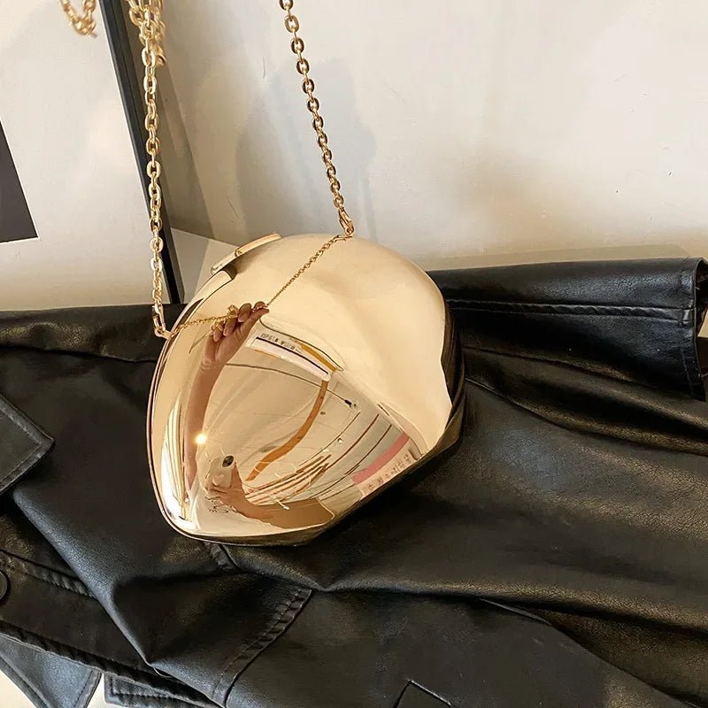 Designer Acrylic Shell Shape Clutch Bag | Gold Silver Women's Evening Party Bag & Cute Shiny Metal Shoulder Crossbody Bags (Small Purse) - Luzilly Bridal & Apparel
