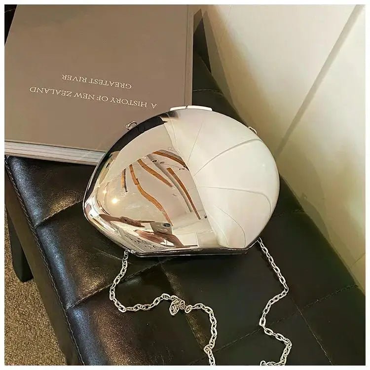 Designer Acrylic Shell Shape Clutch Bag | Gold Silver Women's Evening Party Bag & Cute Shiny Metal Shoulder Crossbody Bags (Small Purse) - Luzilly Bridal & Apparel