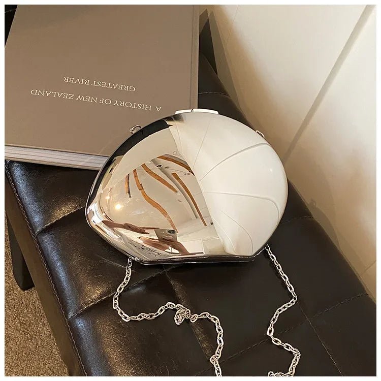 Designer Acrylic Shell Shape Clutch Bag | Gold Silver Women's Evening Party Bag & Cute Shiny Metal Shoulder Crossbody Bags (Small Purse) - Luzilly Bridal & Apparel