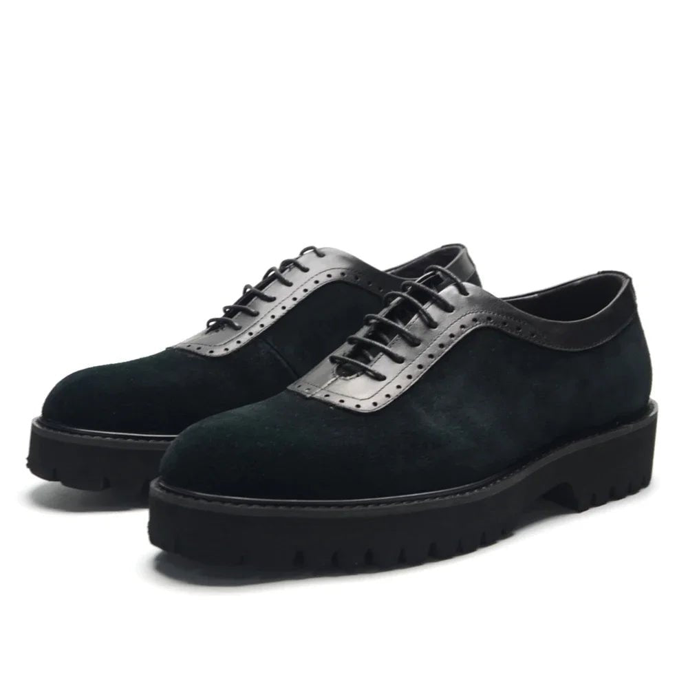 Designer Luxury Platform Oxfords for Men | Cow Suede Genuine Leather Black & Blue Casual Shoe (Height Increasing) - Luzilly Bridal & Apparel
