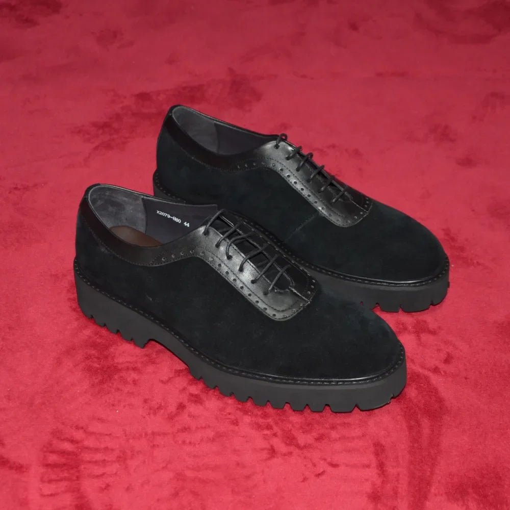 Designer Luxury Platform Oxfords for Men | Cow Suede Genuine Leather Black & Blue Casual Shoe (Height Increasing) - Luzilly Bridal & Apparel