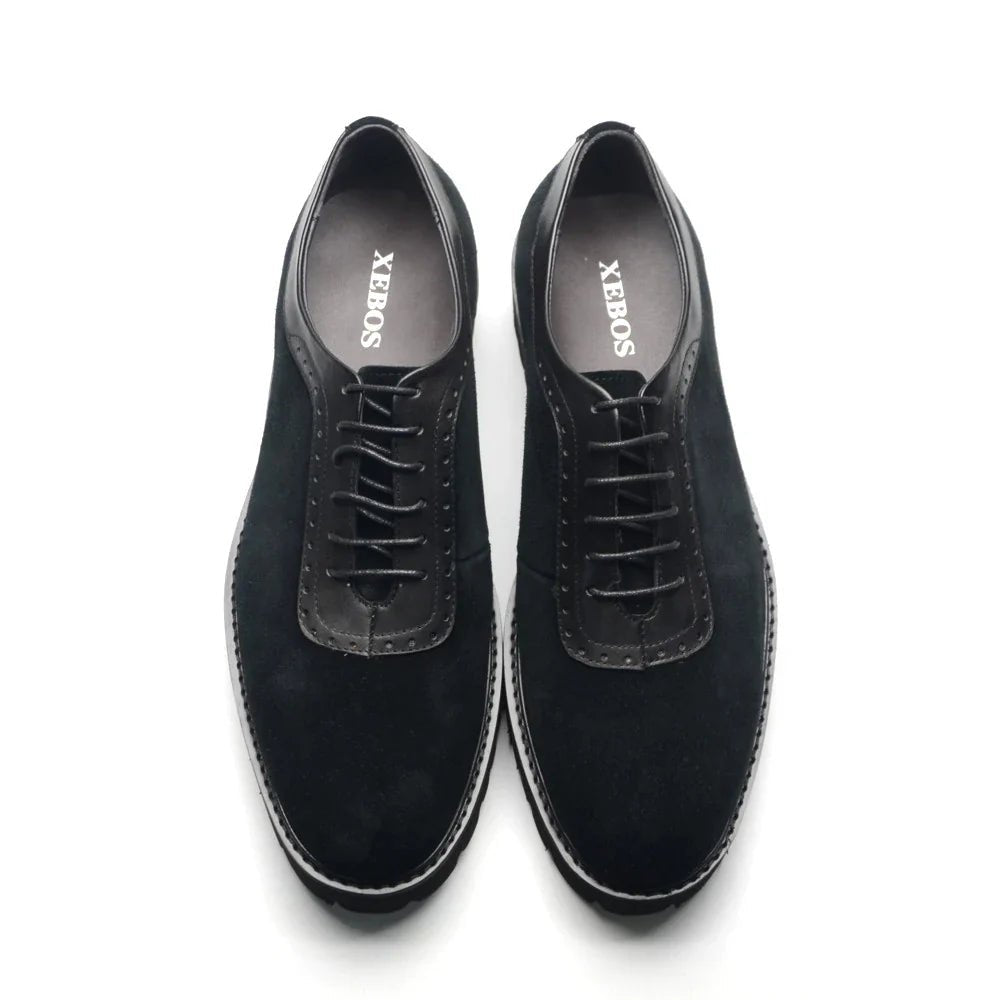 Designer Luxury Platform Oxfords for Men | Cow Suede Genuine Leather Black & Blue Casual Shoe (Height Increasing) - Luzilly Bridal & Apparel