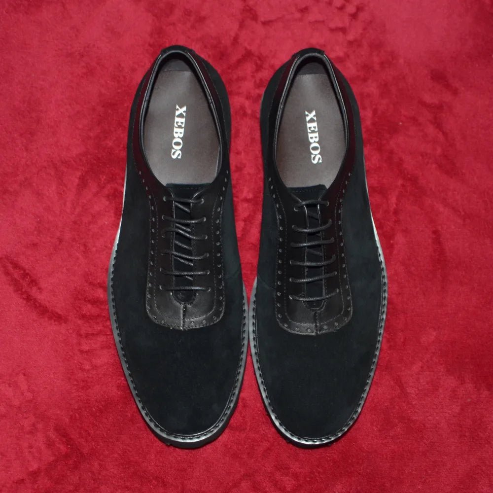 Designer Luxury Platform Oxfords for Men | Cow Suede Genuine Leather Black & Blue Casual Shoe (Height Increasing) - Luzilly Bridal & Apparel