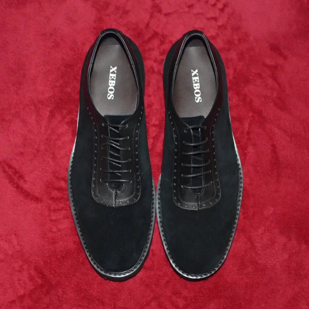 Designer Luxury Platform Oxfords for Men | Cow Suede Genuine Leather Black & Blue Casual Shoe (Height Increasing) - Luzilly Bridal & Apparel