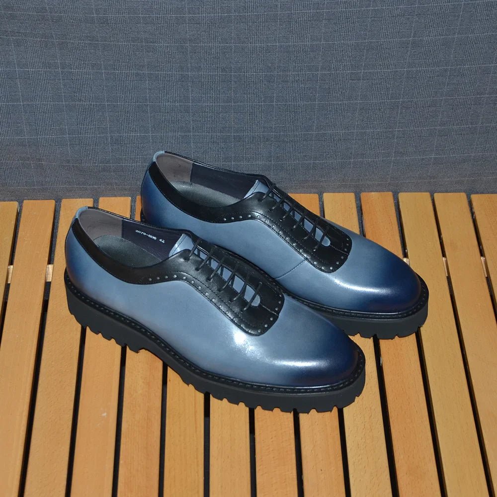 Designer Luxury Platform Oxfords for Men | Cow Suede Genuine Leather Black & Blue Casual Shoe (Height Increasing) - Luzilly Bridal & Apparel