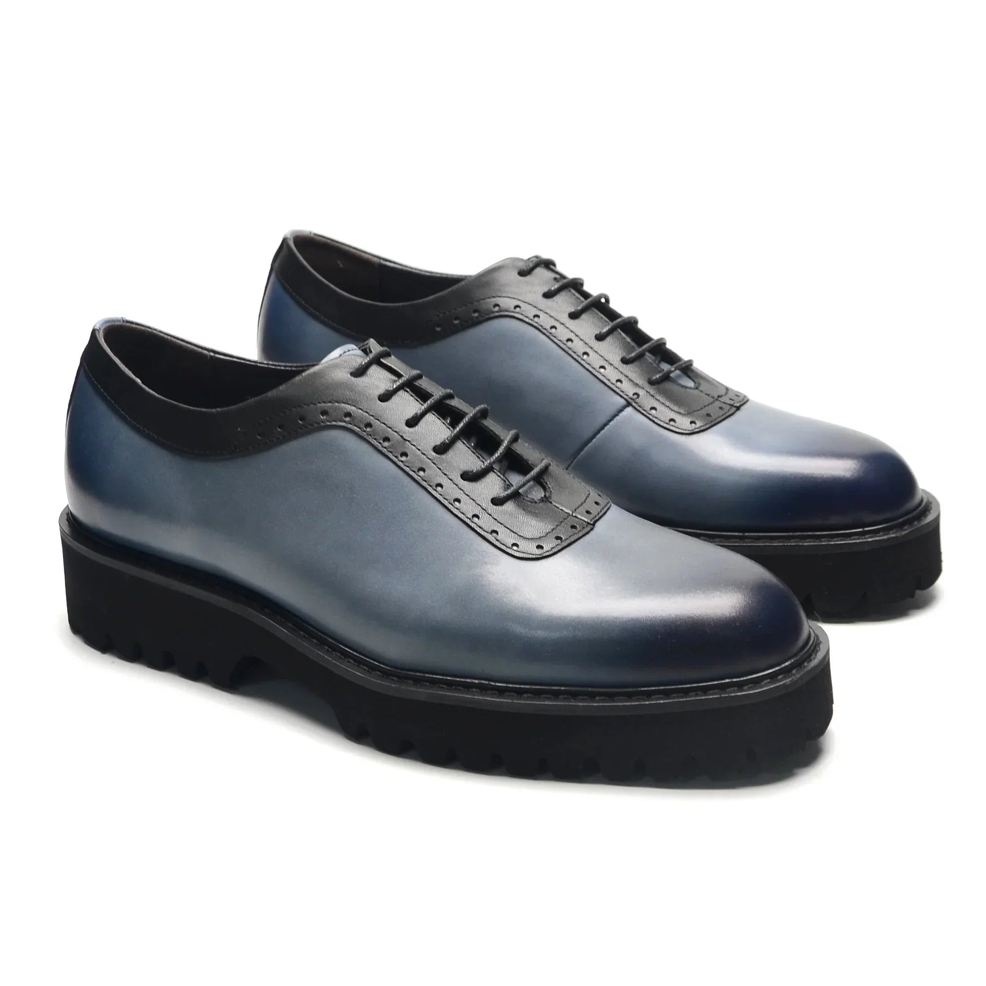 Designer Luxury Platform Oxfords for Men | Cow Suede Genuine Leather Black & Blue Casual Shoe (Height Increasing) - Luzilly Bridal & Apparel