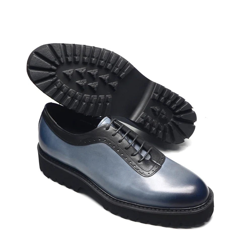 Designer Luxury Platform Oxfords for Men | Cow Suede Genuine Leather Black & Blue Casual Shoe (Height Increasing) - Luzilly Bridal & Apparel