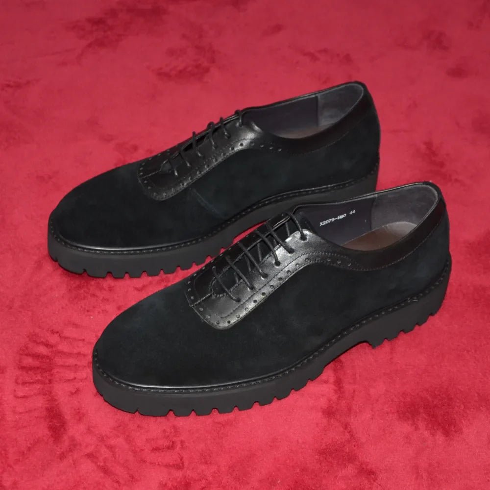 Designer Luxury Platform Oxfords for Men | Cow Suede Genuine Leather Black & Blue Casual Shoe (Height Increasing) - Luzilly Bridal & Apparel