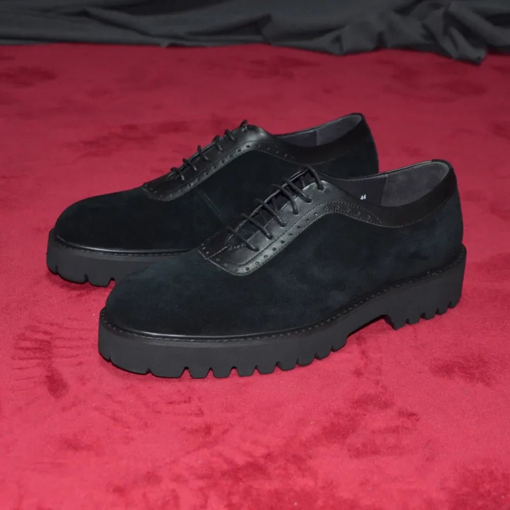 Designer Luxury Platform Oxfords for Men | Cow Suede Genuine Leather Black & Blue Casual Shoe (Height Increasing) - Luzilly Bridal & Apparel
