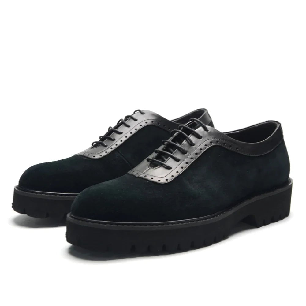 Designer Luxury Platform Oxfords for Men | Cow Suede Genuine Leather Black & Blue Casual Shoe (Height Increasing) - Luzilly Bridal & Apparel
