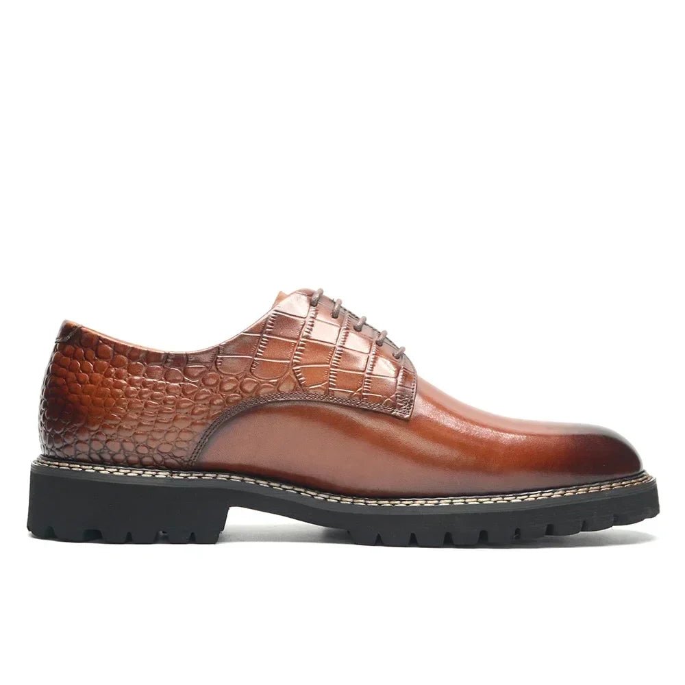 Designer Men's Genuine Leather Casual Derby Shoes | Crocodile Print Business & Social Sneakers (Height Increasing) - Luzilly Bridal & Apparel
