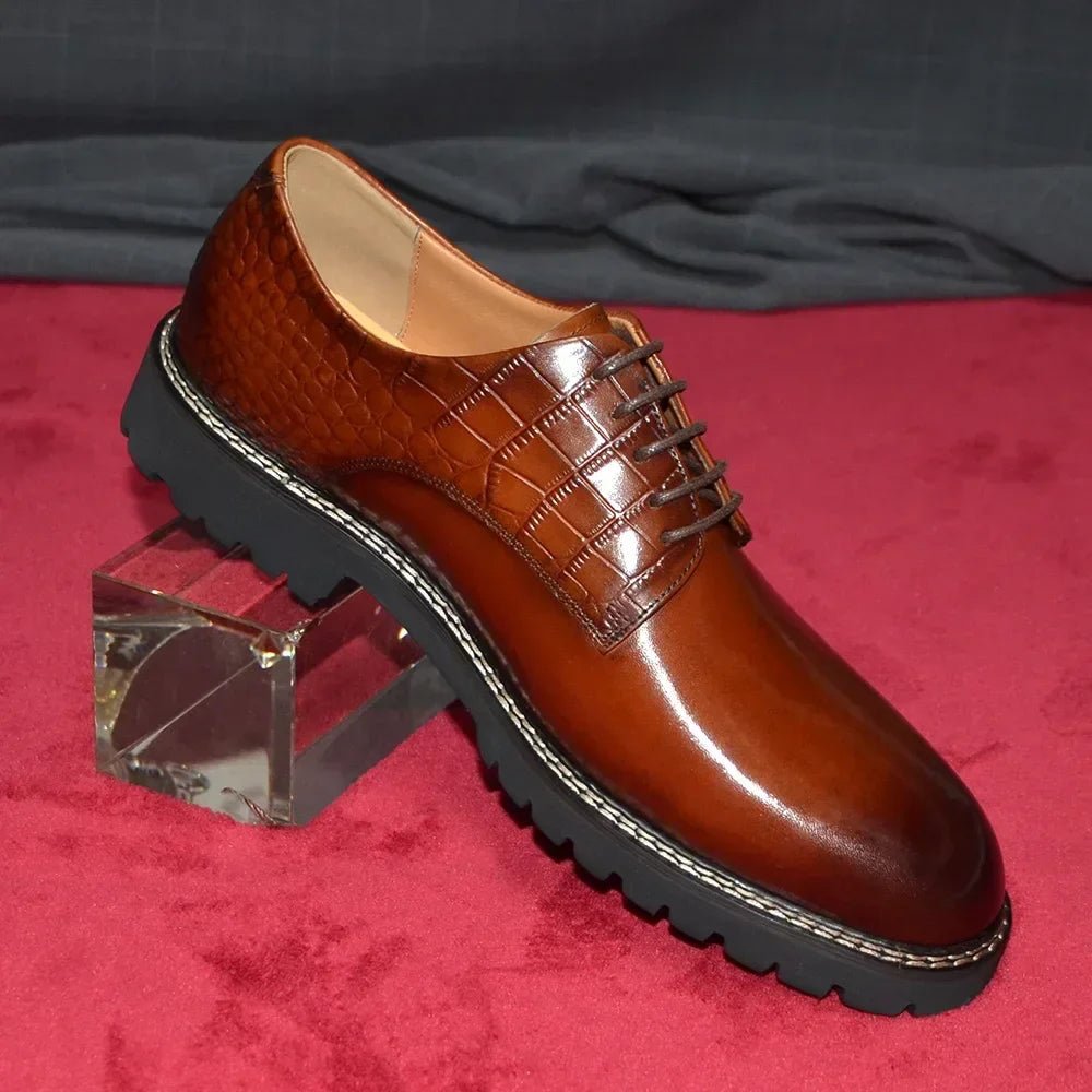 Designer Men's Genuine Leather Casual Derby Shoes | Crocodile Print Business & Social Sneakers (Height Increasing) - Luzilly Bridal & Apparel