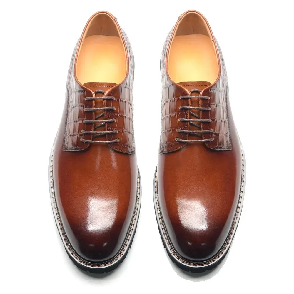 Designer Men's Genuine Leather Casual Derby Shoes | Crocodile Print Business & Social Sneakers (Height Increasing) - Luzilly Bridal & Apparel