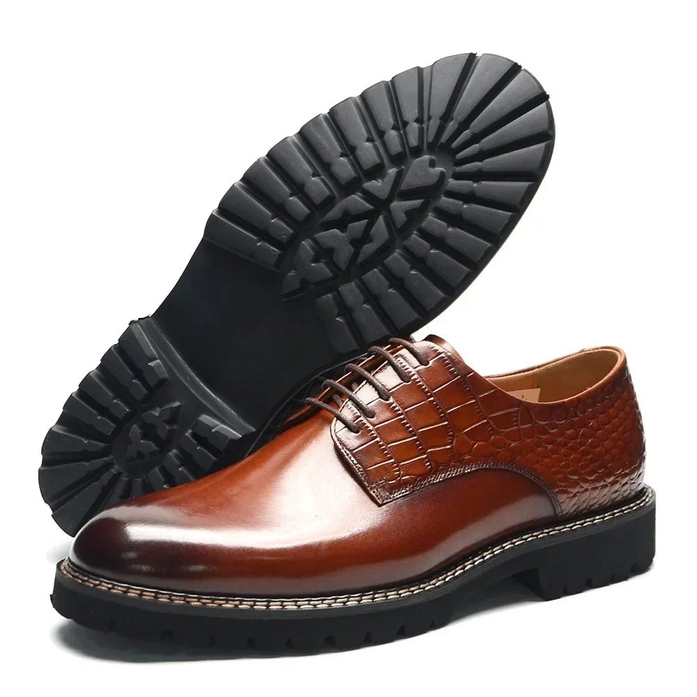 Designer Men's Genuine Leather Casual Derby Shoes | Crocodile Print Business & Social Sneakers (Height Increasing) - Luzilly Bridal & Apparel