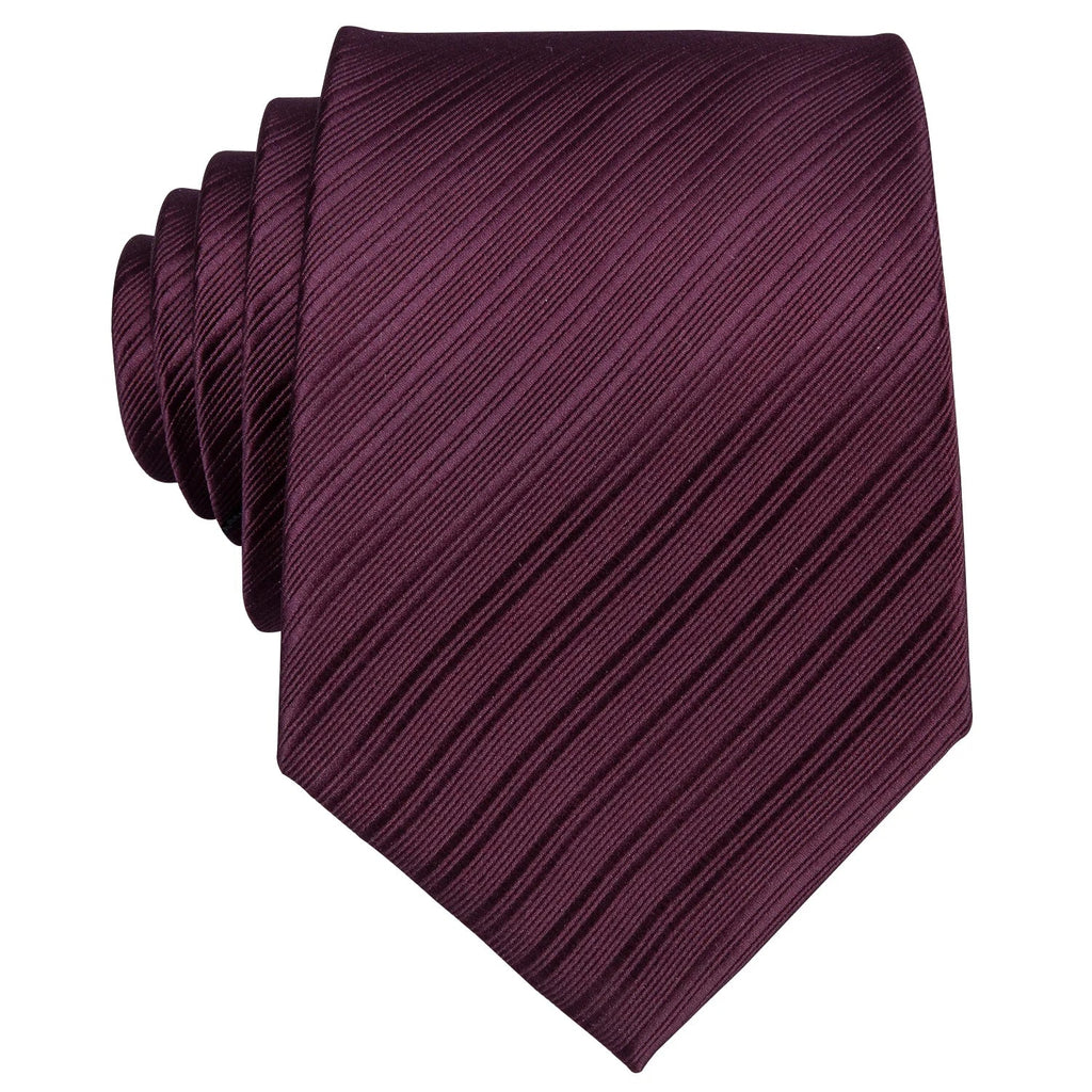 Designer Mens Tie Jacquard Necktie Pocket Square Cufflinks Set Burgundy Striped for Male Men Wedding Busniess Party Ties Gift - Luzilly Bridal & Apparel