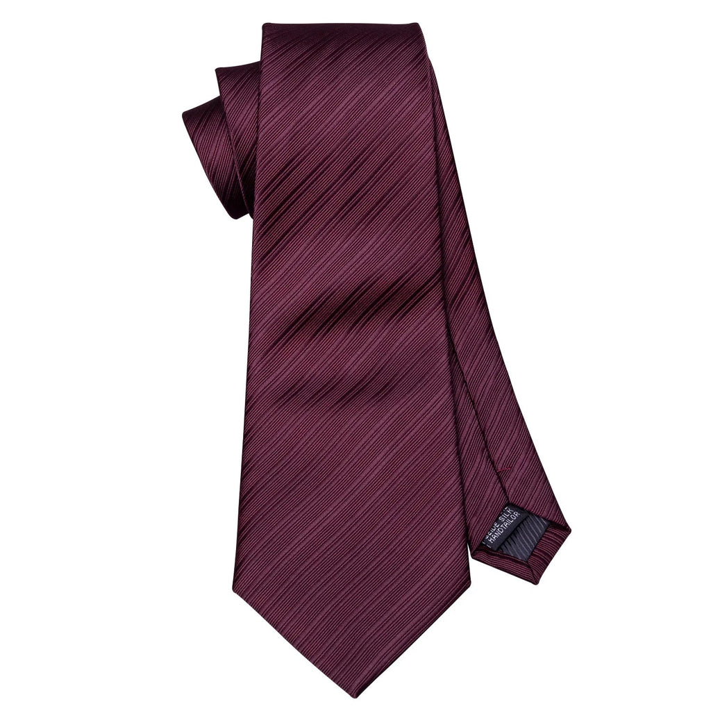 Designer Mens Tie Jacquard Necktie Pocket Square Cufflinks Set Burgundy Striped for Male Men Wedding Busniess Party Ties Gift - Luzilly Bridal & Apparel
