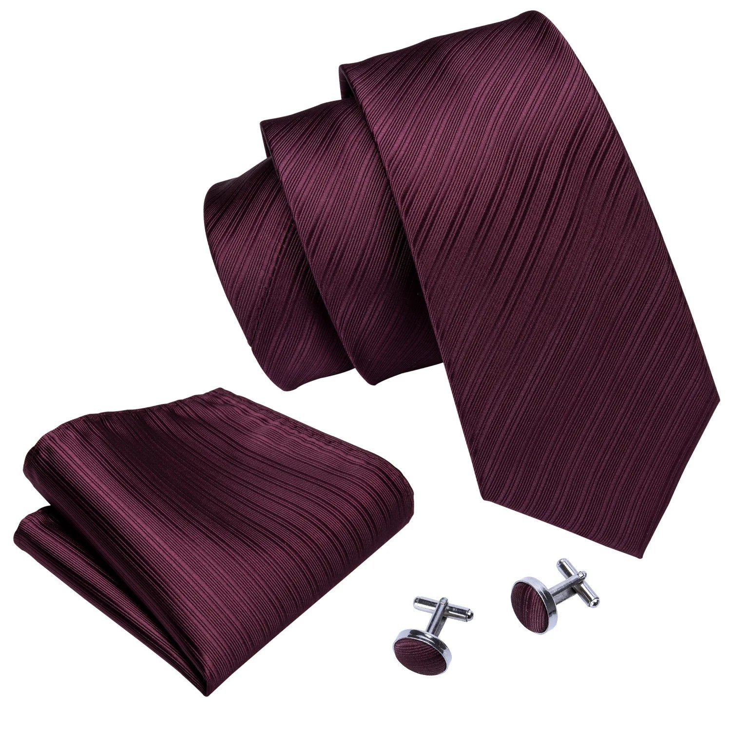 Designer Mens Tie Jacquard Necktie Pocket Square Cufflinks Set Burgundy Striped for Male Men Wedding Busniess Party Ties Gift - Luzilly Bridal & Apparel