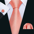 Designer Mens Tie Jacquard Necktie Pocket Square Cufflinks Set Coral Pink Solid for Male Men Wedding Busniess Party Ties Gift - Luzilly Bridal & Apparel