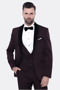 Detachable Velvet Lapel Burgundy Tuxedo - Wessi - Luzilly Bridal & Apparel