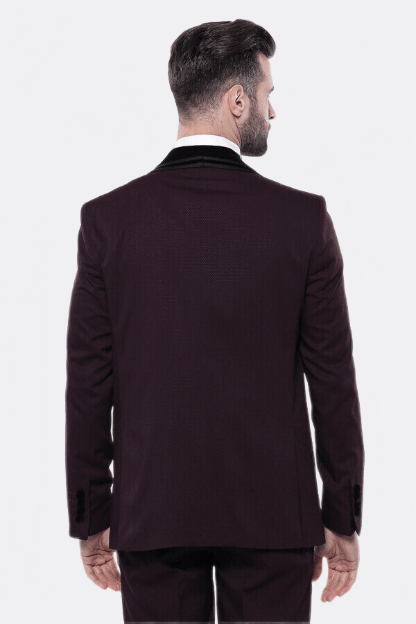 Detachable Velvet Lapel Burgundy Tuxedo - Wessi - Luzilly Bridal & Apparel