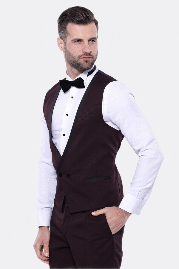 Detachable Velvet Lapel Burgundy Tuxedo - Wessi - Luzilly Bridal & Apparel