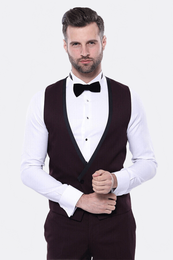 Detachable Velvet Lapel Burgundy Tuxedo - Wessi - Luzilly Bridal & Apparel