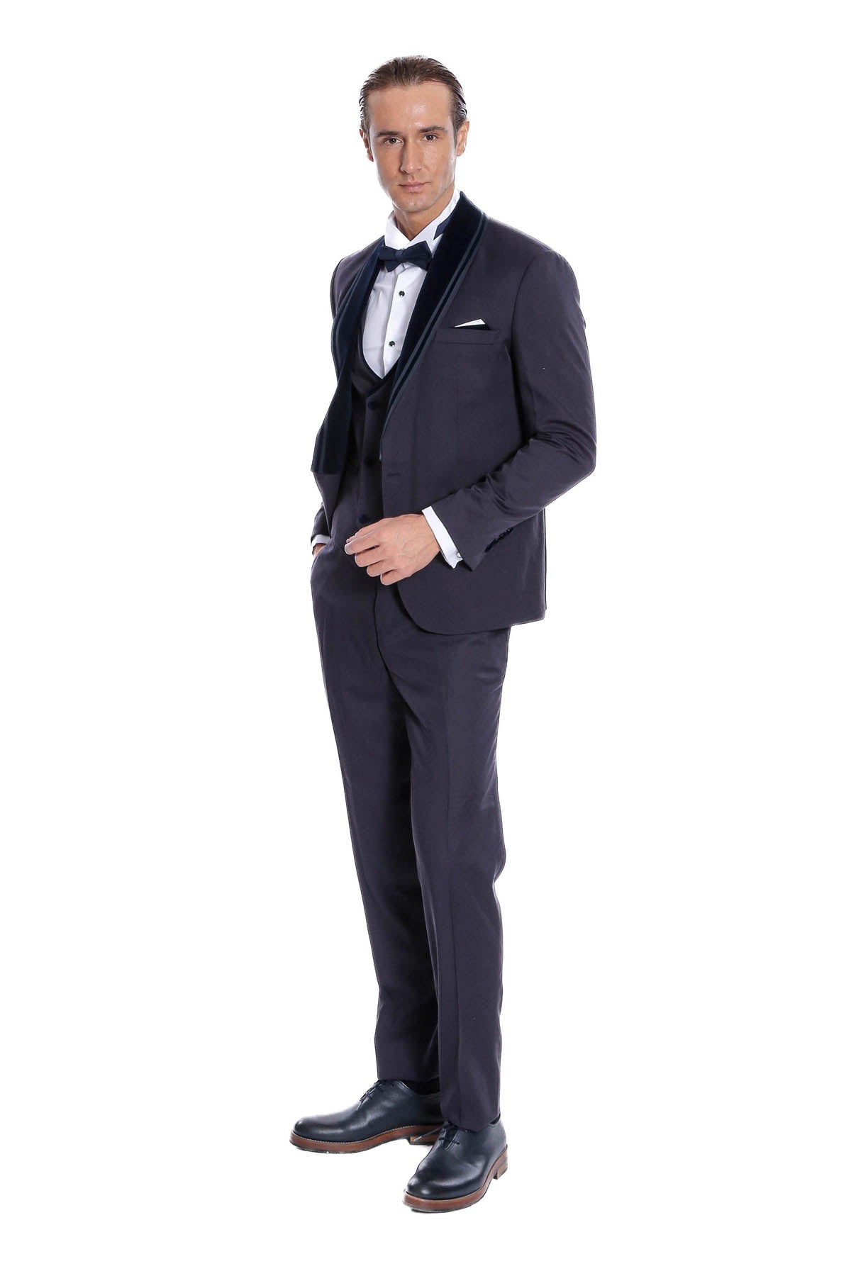 Detachable Velvet Lapel Navy Blue Tuxedo - Wessi - Luzilly Bridal & Apparel