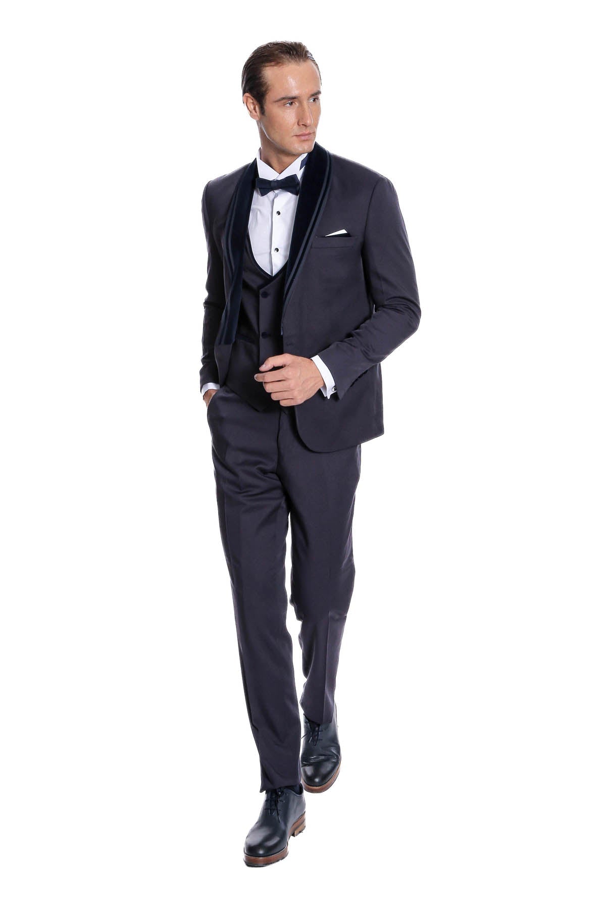 Detachable Velvet Lapel Navy Blue Tuxedo - Wessi - Luzilly Bridal & Apparel