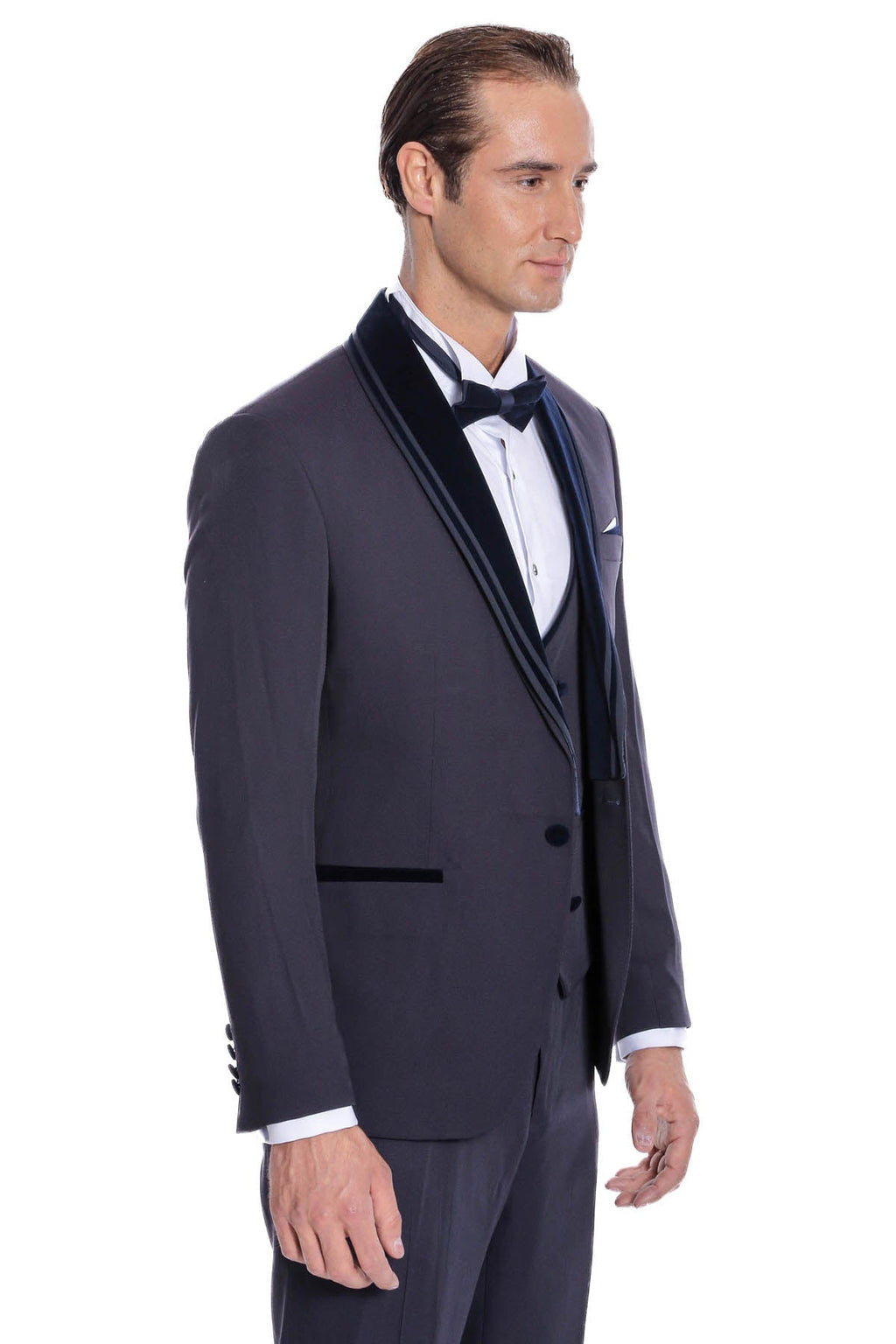 Detachable Velvet Lapel Navy Blue Tuxedo - Wessi - Luzilly Bridal & Apparel