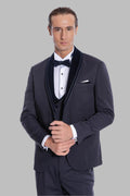 Detachable Velvet Lapel Navy Blue Tuxedo - Wessi - Luzilly Bridal & Apparel