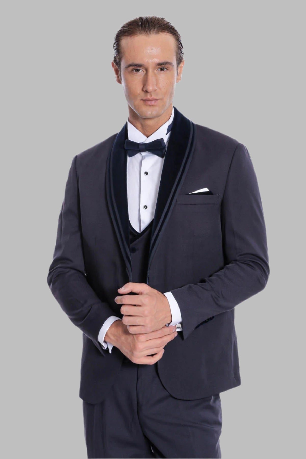 Detachable Velvet Lapel Navy Blue Tuxedo - Wessi - Luzilly Bridal & Apparel