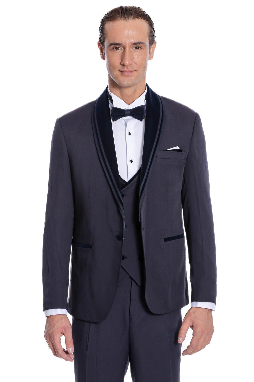 Detachable Velvet Lapel Navy Blue Tuxedo - Wessi - Luzilly Bridal & Apparel