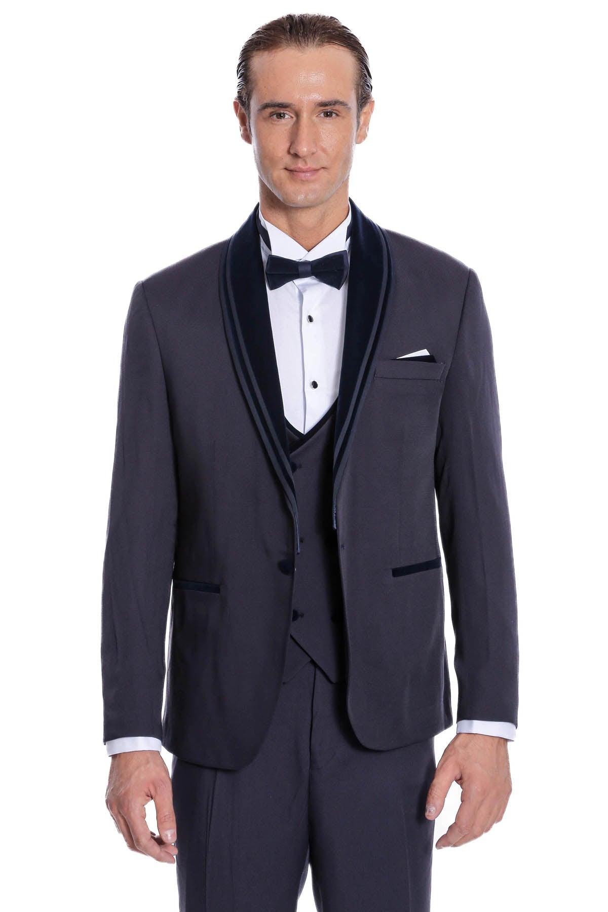 Detachable Velvet Lapel Navy Blue Tuxedo - Wessi - Luzilly Bridal & Apparel