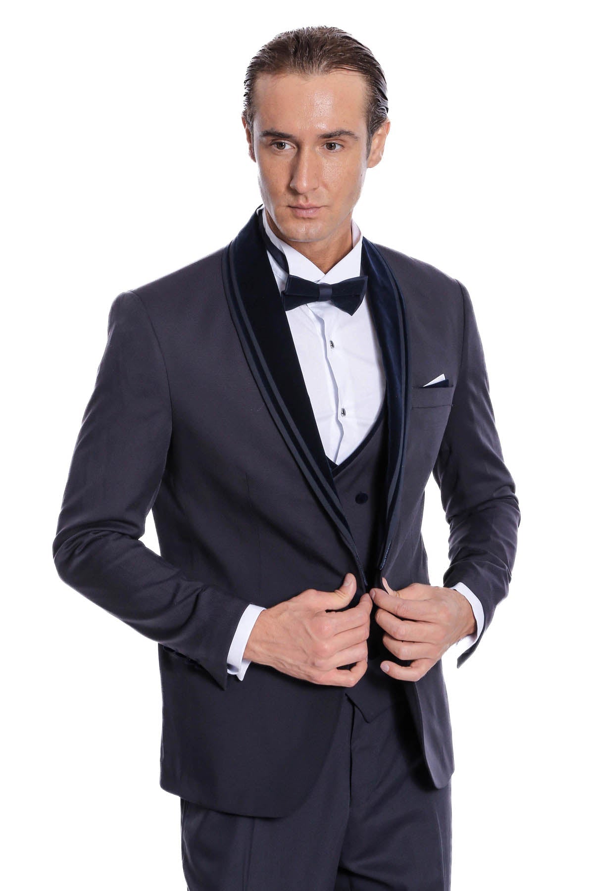 Detachable Velvet Lapel Navy Blue Tuxedo - Wessi - Luzilly Bridal & Apparel