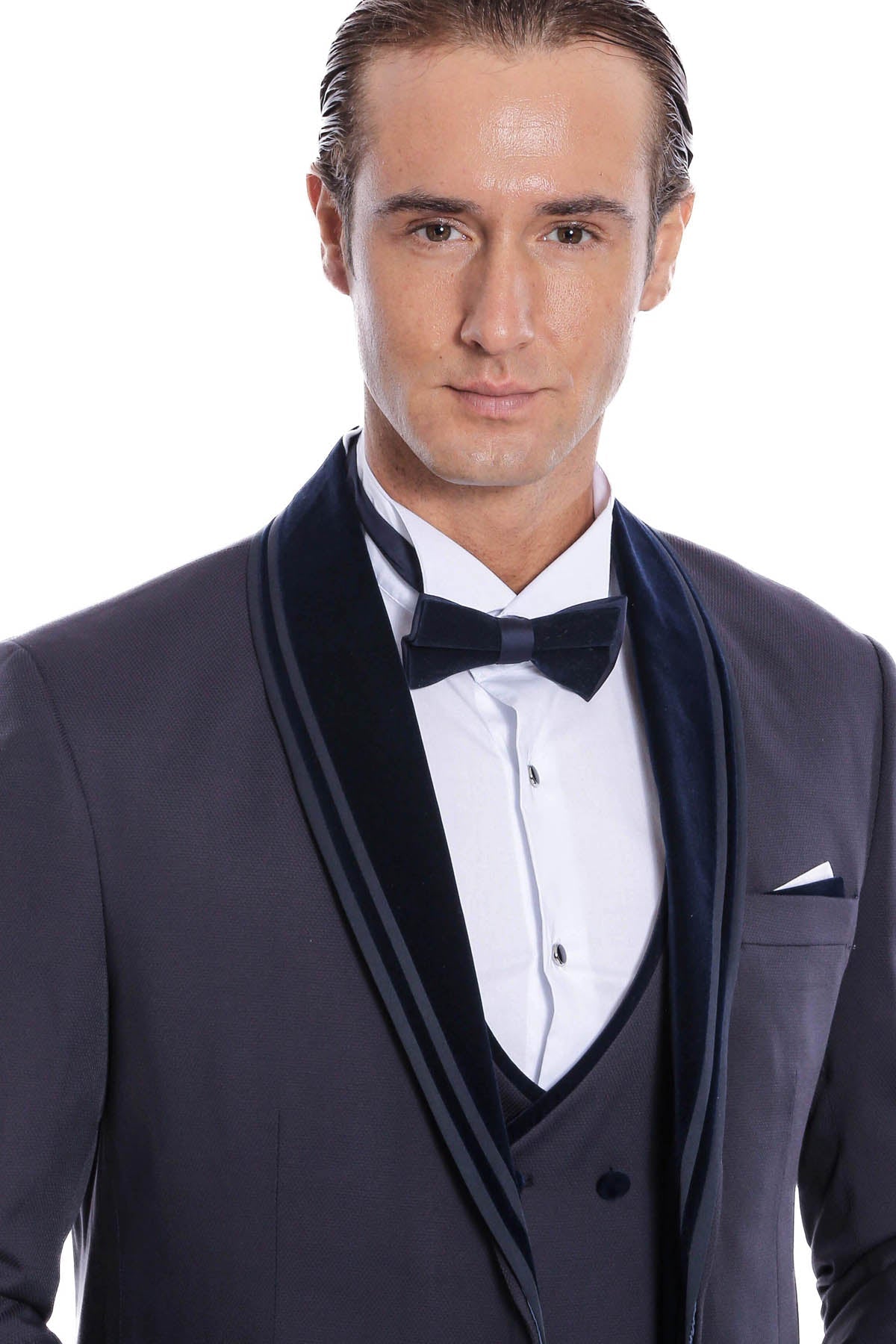Detachable Velvet Lapel Navy Blue Tuxedo - Wessi - Luzilly Bridal & Apparel