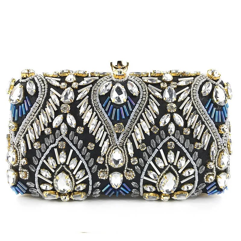 Diamond Pearl Beaded Chain Clutch - Luzilly Bridal & Apparel