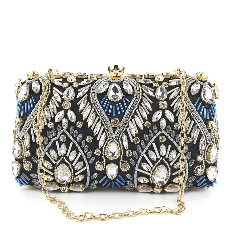Diamond Pearl Beaded Chain Clutch - Luzilly Bridal & Apparel