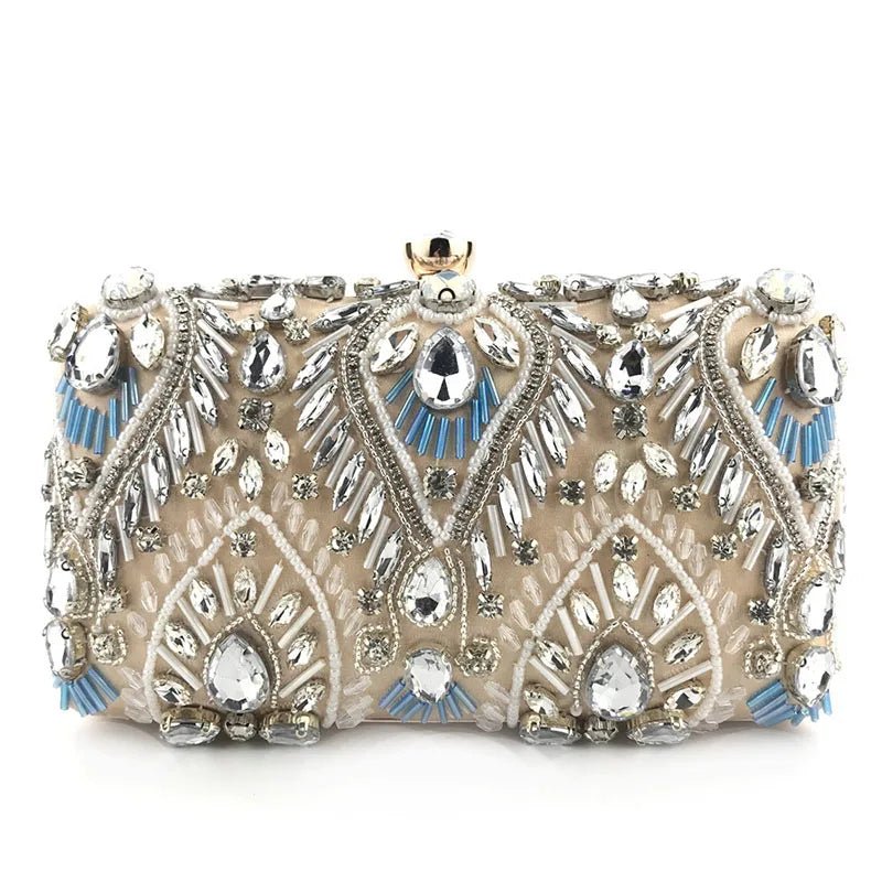 Diamond Pearl Beaded Chain Clutch - Luzilly Bridal & Apparel