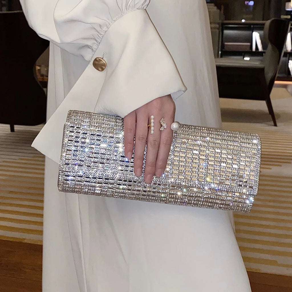 Diamond Rhinestone Shoulder Clutch - Luzilly Bridal & Apparel