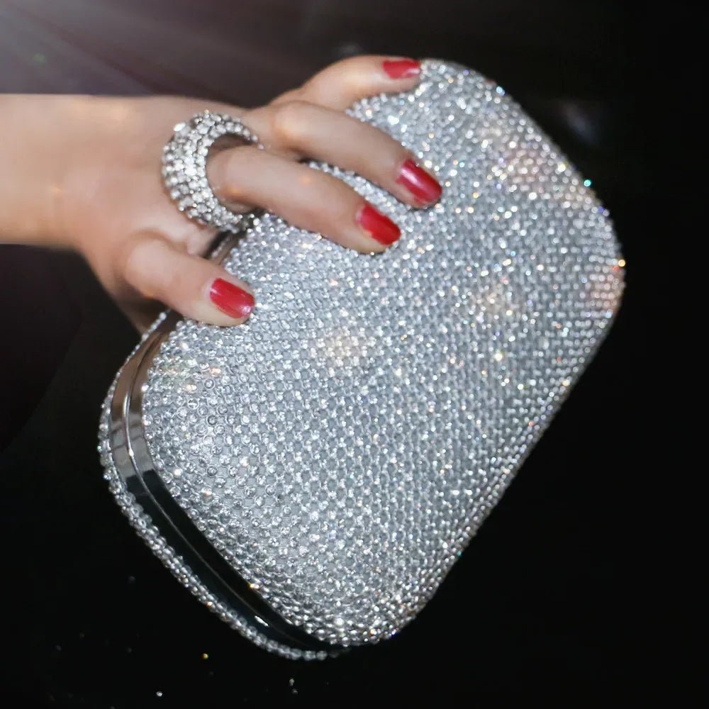 Diamond-Studded Chain Evening Bag - Luzilly Bridal & Apparel