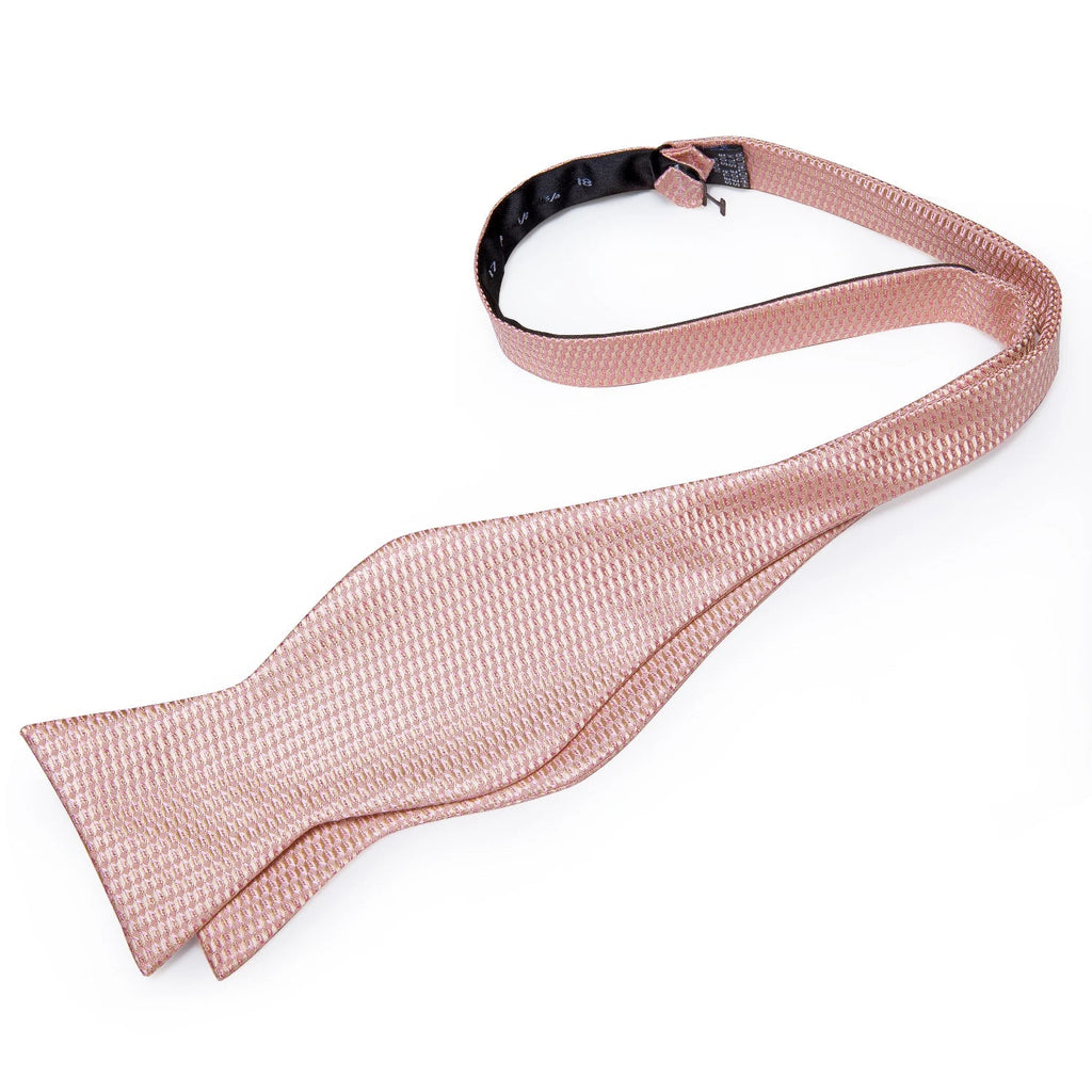 Dibangu Men's Pink Solid Self Tie Bow Tie Pocket Square Cufflinks Brooch Set for Wedding Groom Marriage Business Party Bowties - Luzilly Bridal & Apparel