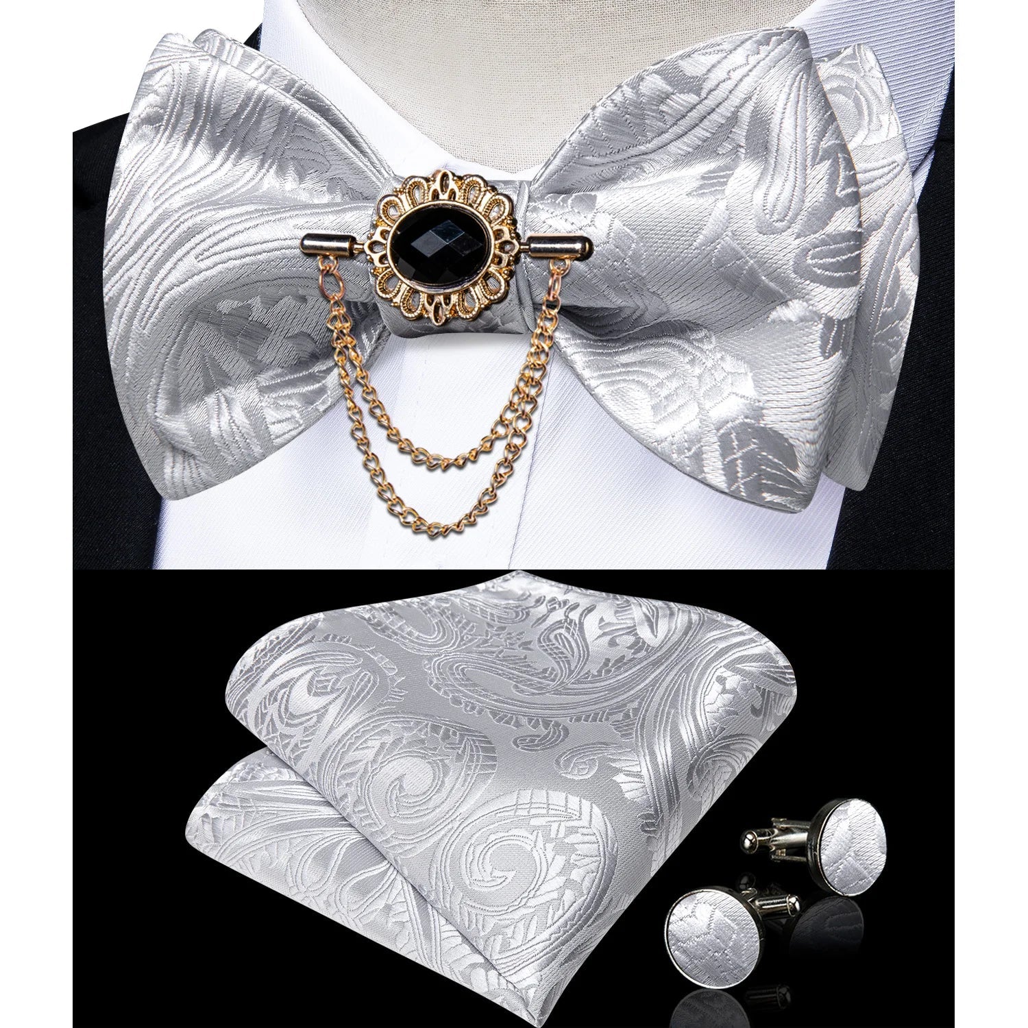 Dibangu Men's Pink Solid Self Tie Bow Tie Pocket Square Cufflinks Brooch Set for Wedding Groom Marriage Business Party Bowties - Luzilly Bridal & Apparel