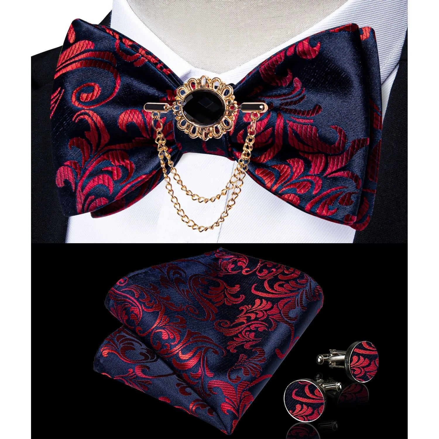 Dibangu Men's Pink Solid Self Tie Bow Tie Pocket Square Cufflinks Brooch Set for Wedding Groom Marriage Business Party Bowties - Luzilly Bridal & Apparel
