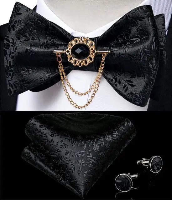 Dibangu Men's Pink Solid Self Tie Bow Tie Pocket Square Cufflinks Brooch Set for Wedding Groom Marriage Business Party Bowties - Luzilly Bridal & Apparel